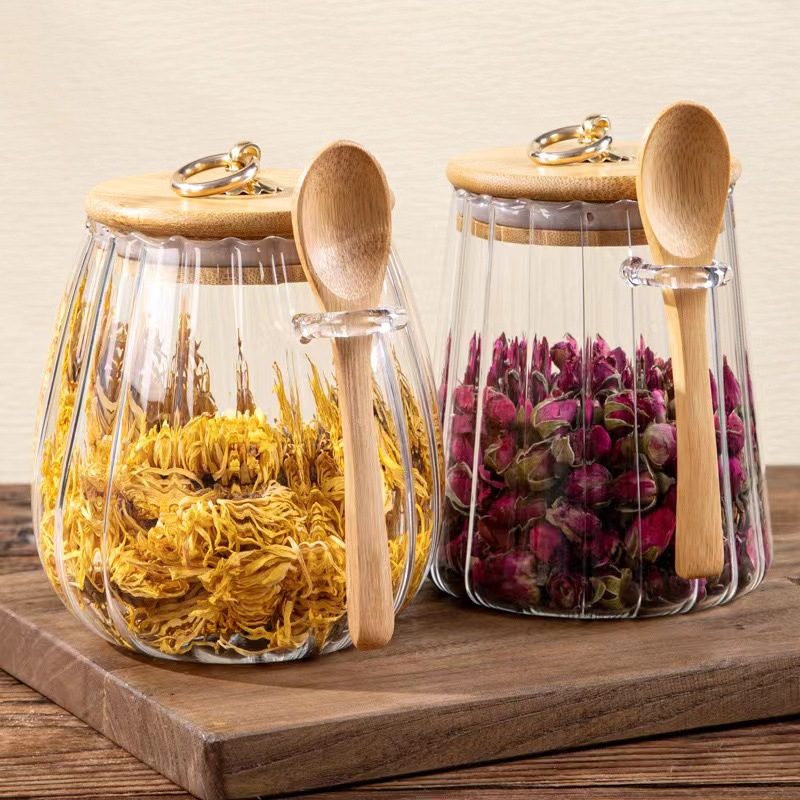 Sealed Glass Jar with Wooden Lid and Spoon for Food Storage 14998137700678-1