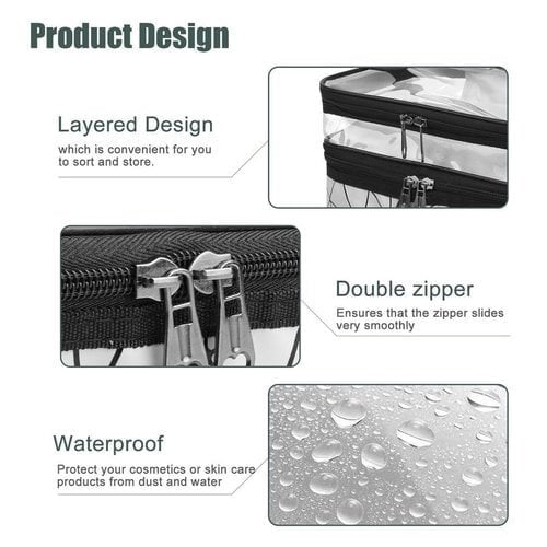 Double Layer Transparent Cosmetic Makeup Bag With Zipper Travel Organizer 8512797475118-1
