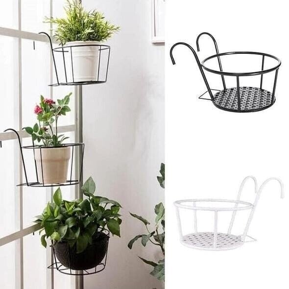 Metal Hanging Flower Pot Stand Balcony Rail Garden Plant Holder 9774297612590-1