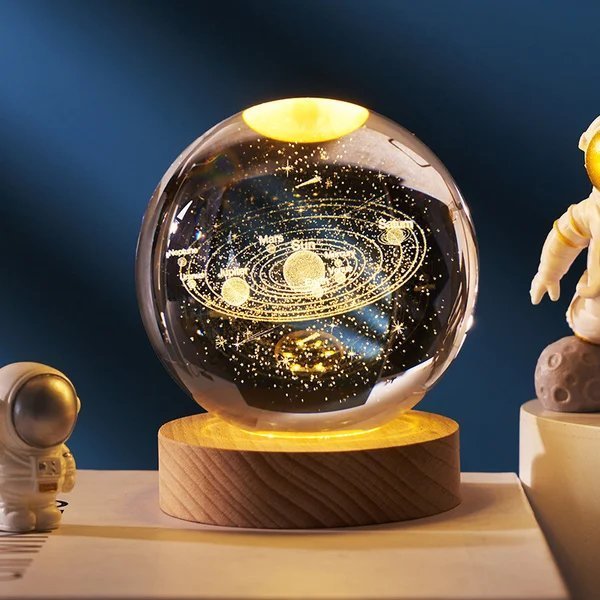 3D Solar System Crystal Ball With Optional LED Light Base 9739844026670-1