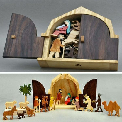 Wooden Scene Set Stable Figurines Religious Decoration 9636197171502-1