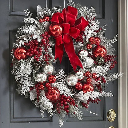 The Cordless Prelit Red And White Holiday Trim - Christmas Flocking Flower Garland Door