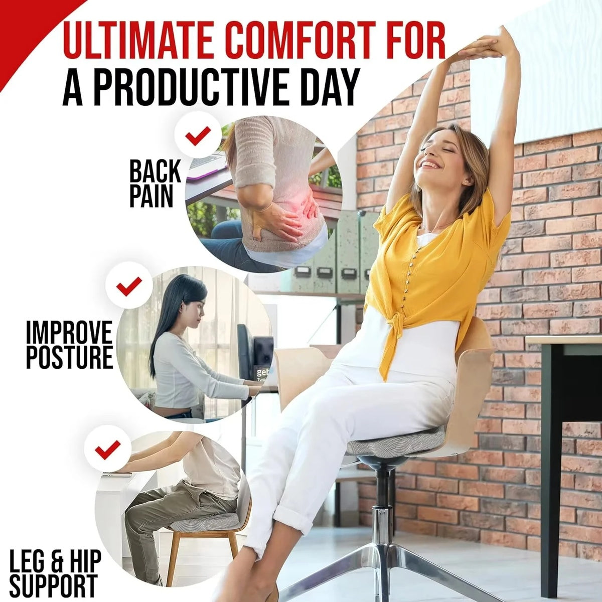 Memory Foam Orthopedic Seat Cushion Ergonomic Support For Pain Relief