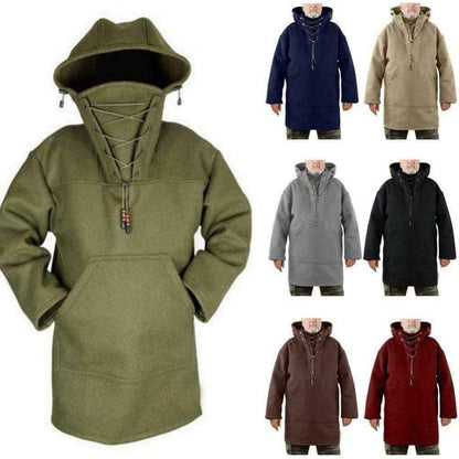 Men’s Wool Outdoor Jacket - Storm-Ready Insulated Anorak with Hood & Kangaroo Pocket