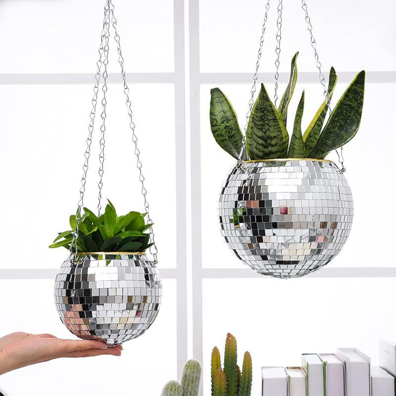 Reflective Hanging Planter Mirror Ball Pot For Indoor Garden Décor 14815631573318-1