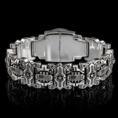 Skull Interlock Silver Bracelet Handmade Heavy Metal Gothic Warrior Design 9614411727150-1