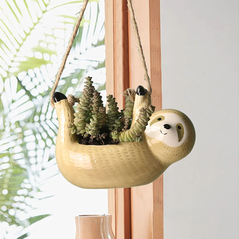 Sloth Hanging Ceramic Wall Vase 14815618498886-1