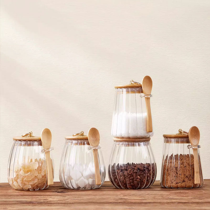 Sealed Glass Jar with Wooden Lid and Spoon for Food Storage 14998137700678-1