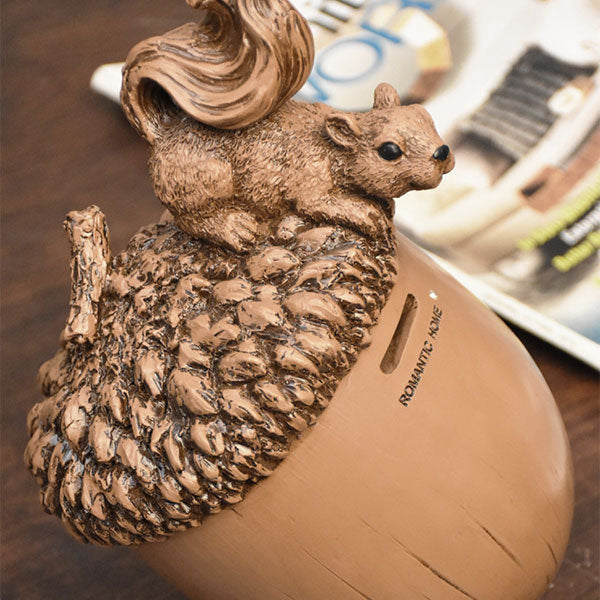 Squirrel Acorn Piggy Bank - Resin - Art And Utility - Save With Style, Cherish Every Coin 8878132822318-1
