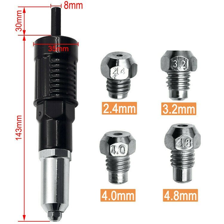 Professional Rivet Gun Adapter Kit With 4Pcs Different Matching Nozzle Bolts 8670963958041-1