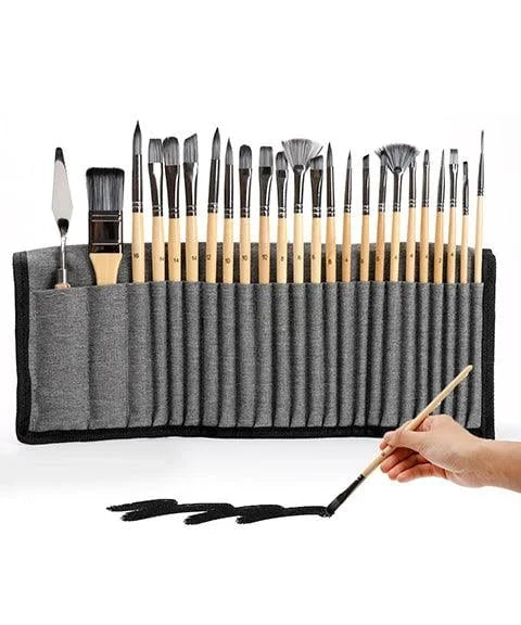 Professional Art Brush With Natural Wood Handles Set Of 24 9080597971246-1