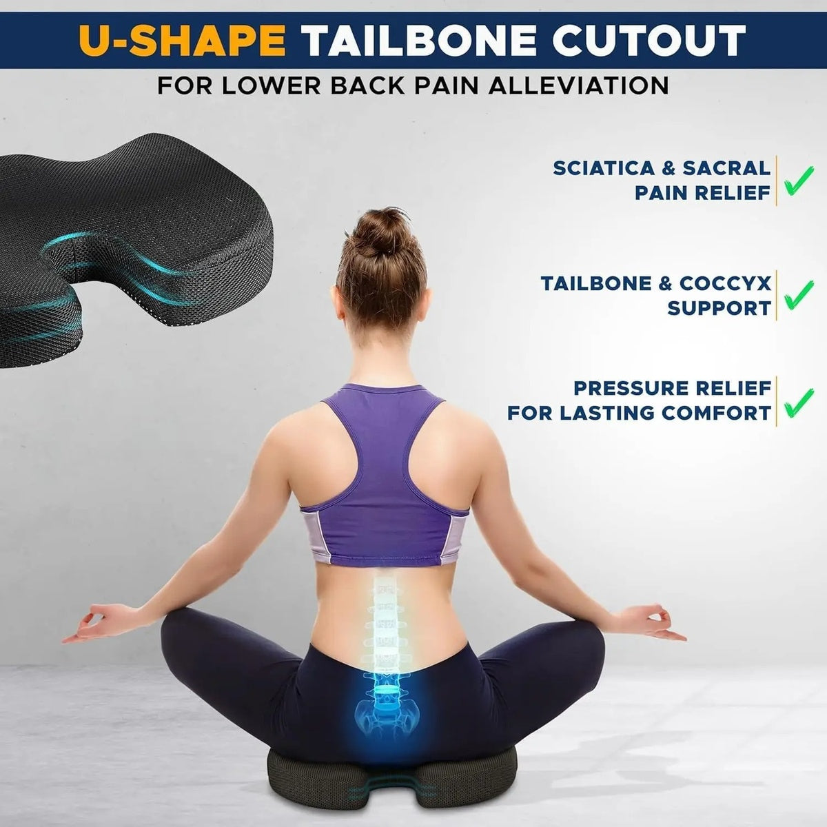 Memory Foam Orthopedic Seat Cushion Ergonomic Support For Pain Relief