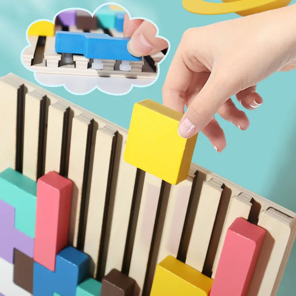 Wooden Tetris Puzzle Toy for Creative Thinking and Shape Recognition