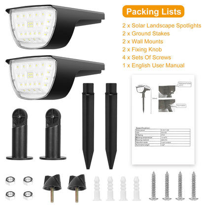2Pcs 32 LEDs Solar Landscape Spotlights IP65 Waterproof With 3 Modes For Yard Garden Driveway Porch Walkway Pool Patio 9004235227356-1