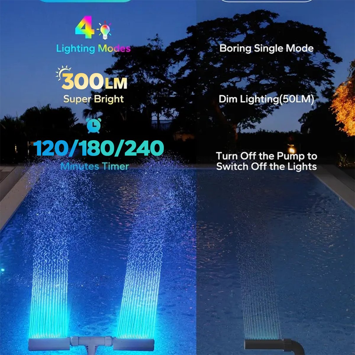 Solar Pool Fountain with Lights Dual Arc - Above/Inground Pool Fountain Lights with Remote Control 10019064086809-1