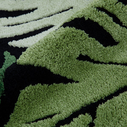 Round Green Monstera Leaf Plush Rug 14815613059398-1