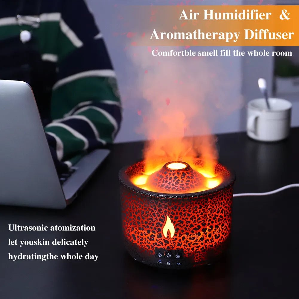 Ultrasonic Volcano Effect Humidifier Aromatherapy Diffuser With Adjustable Mist Timer 9450929946926-1