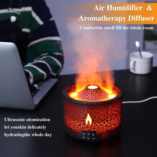 Ultrasonic Volcano Effect Humidifier Aromatherapy Diffuser With Adjustable Mist Timer 9450929946926-1