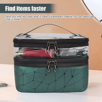 Double Layer Transparent Cosmetic Makeup Bag With Zipper Travel Organizer 8512797475118-1