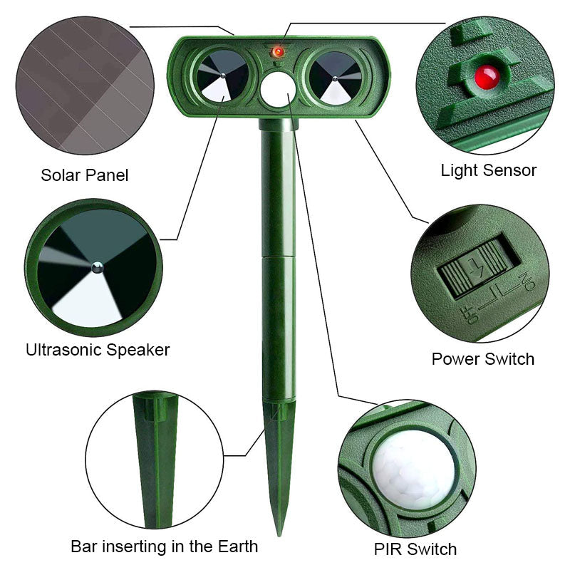 Garden Solar Ultrasonic Pest Repellent Device For Outdoor Animal Protection 6851283386468-1