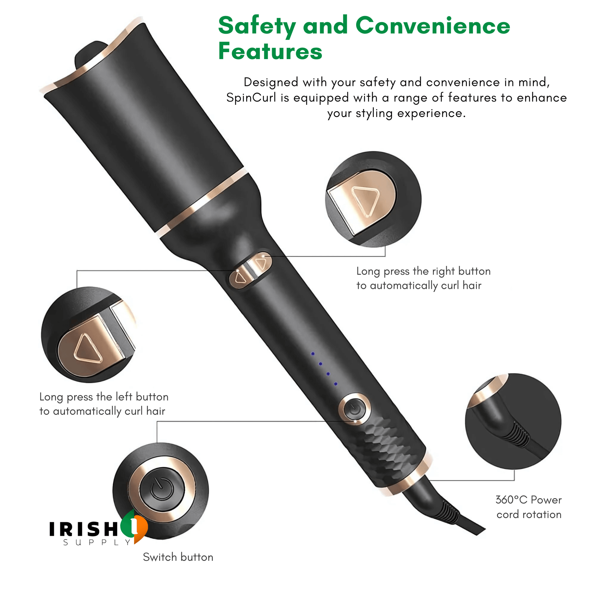 Automatic Rotating Ceramic Hair Curler For Medium Hair With Heat Control 8849664278874-1