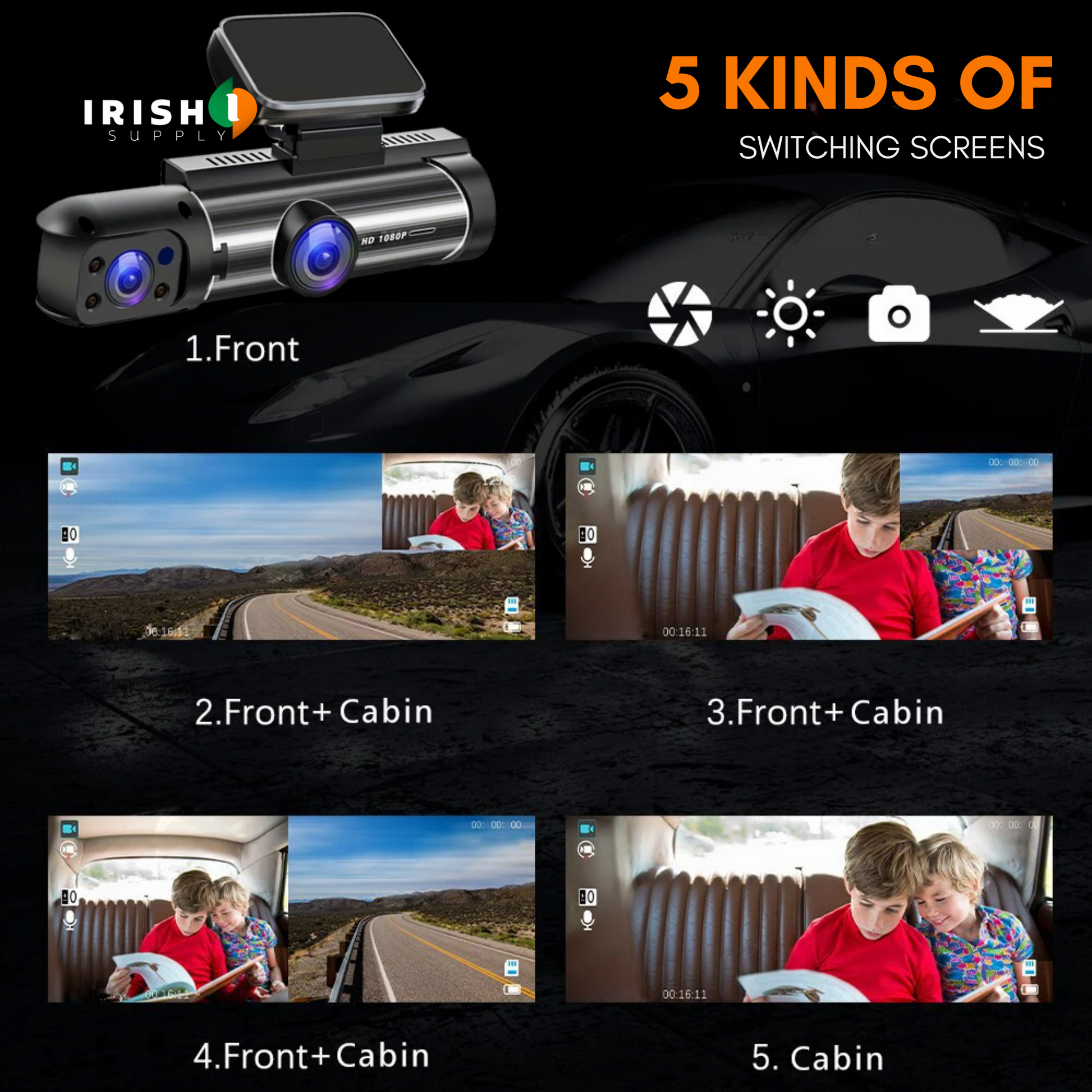 Claritypro Dual 1080P Car Dash Cam - Front & Cabin Video Recorder 10038364504410-1