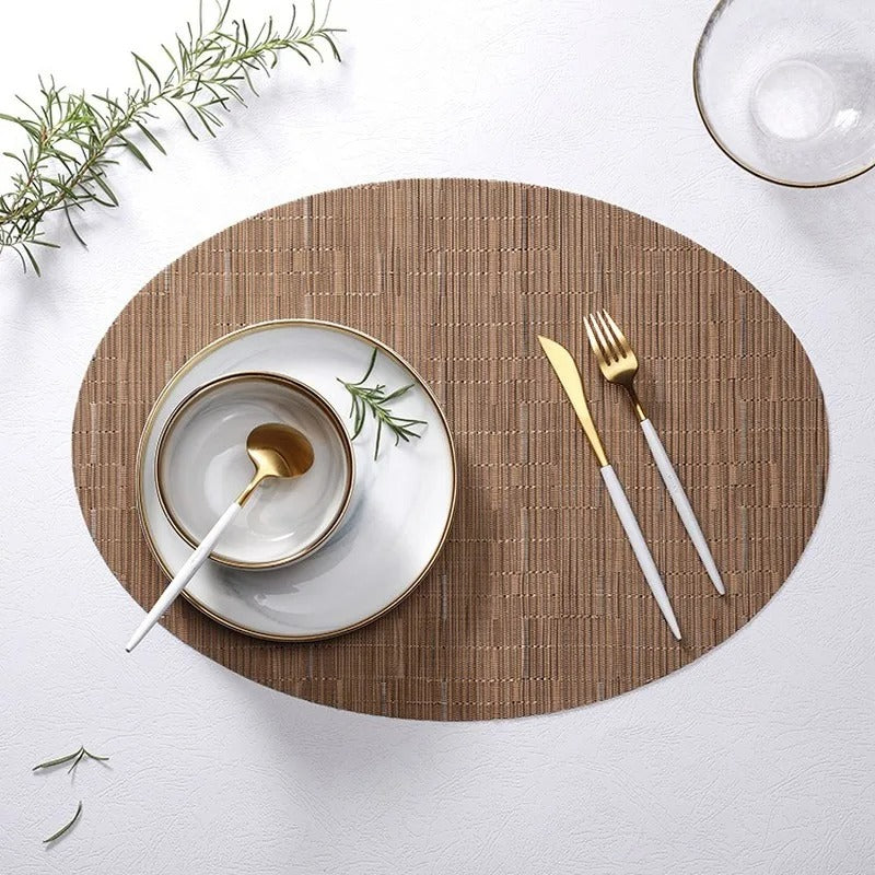 Eco-Friendly Bamboo Oval Table Placemats Heat-Resistant Washable Dining Mats 14815677579590-1