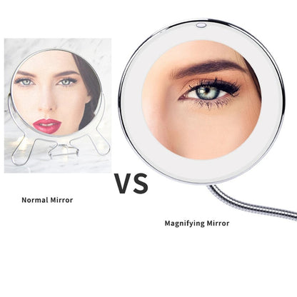 Flexible Gooseneck Makeup Mirror - 10X Magnifying Vanity Mirror with Suction Cup, 360 Degree Swivel, Daylight, Battery Operated, Cordless & Travel Mirror