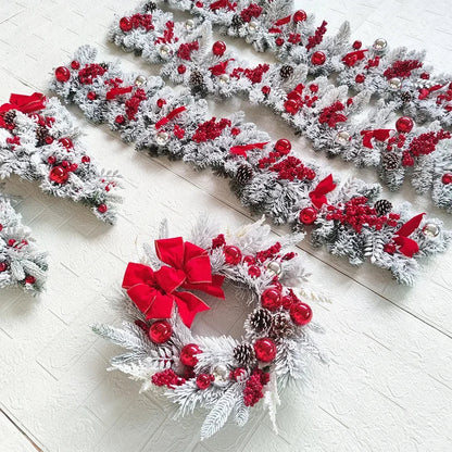 The Cordless Prelit Red And White Holiday Trim - Christmas Flocking Flower Garland Door