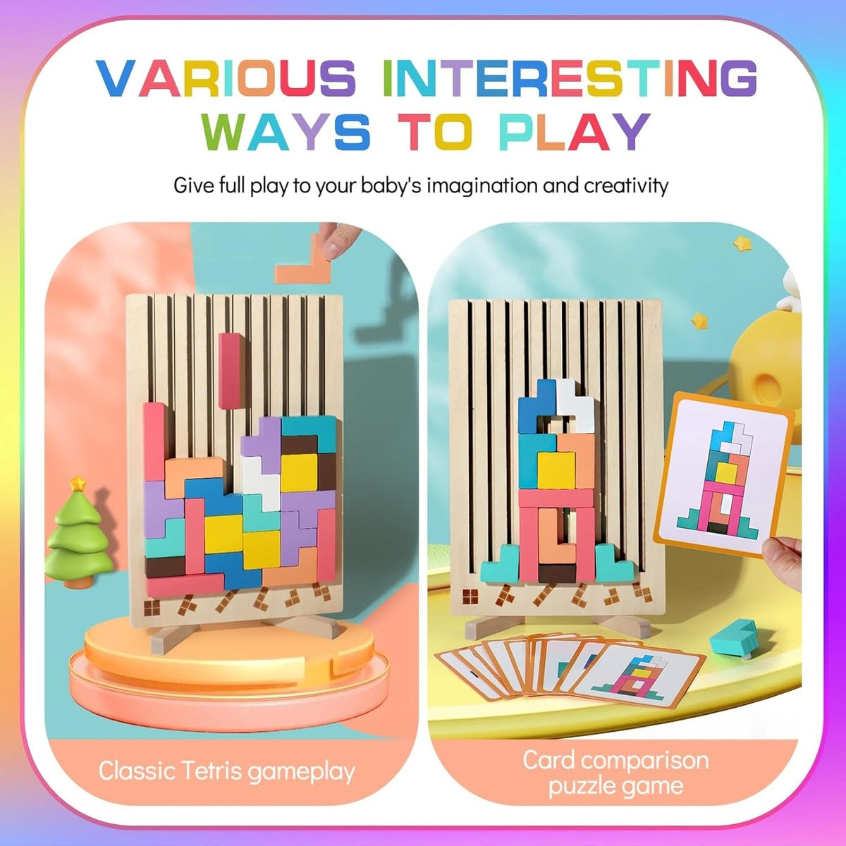 Wooden Tetris Puzzle Toy for Creative Thinking and Shape Recognition