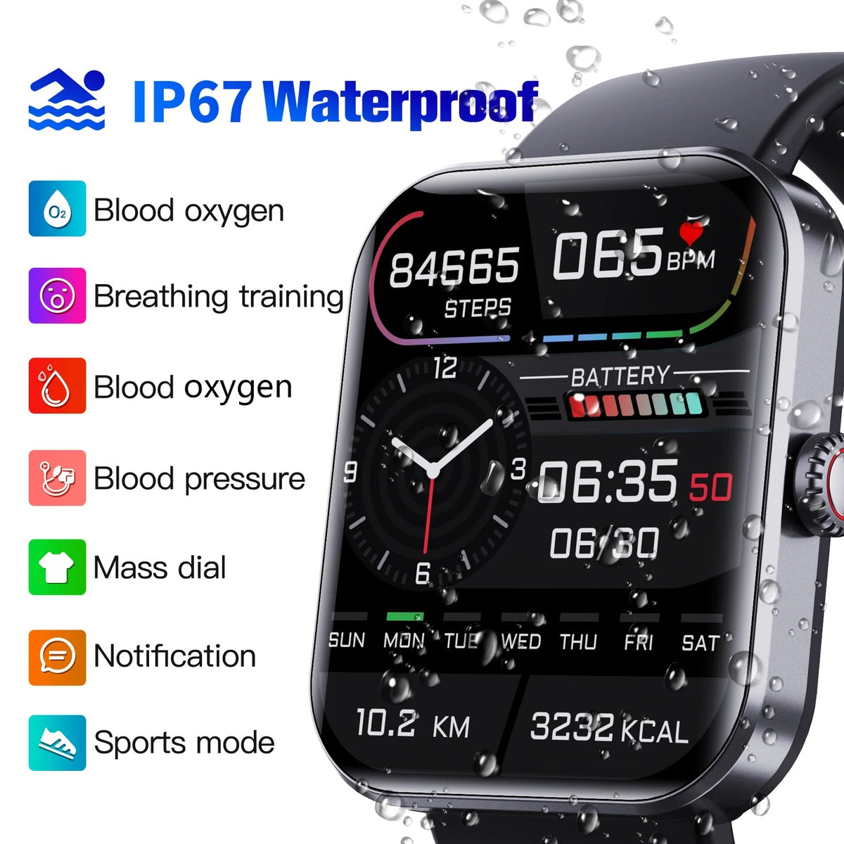 Blood Glucose Monitoring Smartwatch - Bluetooth Call Information Display Health Monitor Multiple