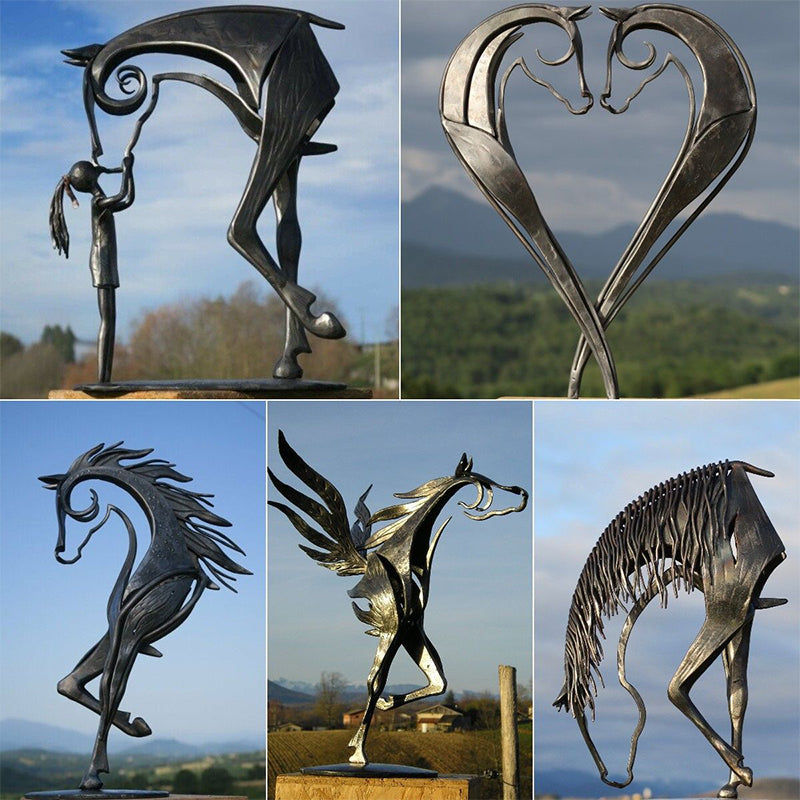 Metal Garden Horse Kiss Sculpture Outdoor Waterproof Yard Decor 8496310026542-1
