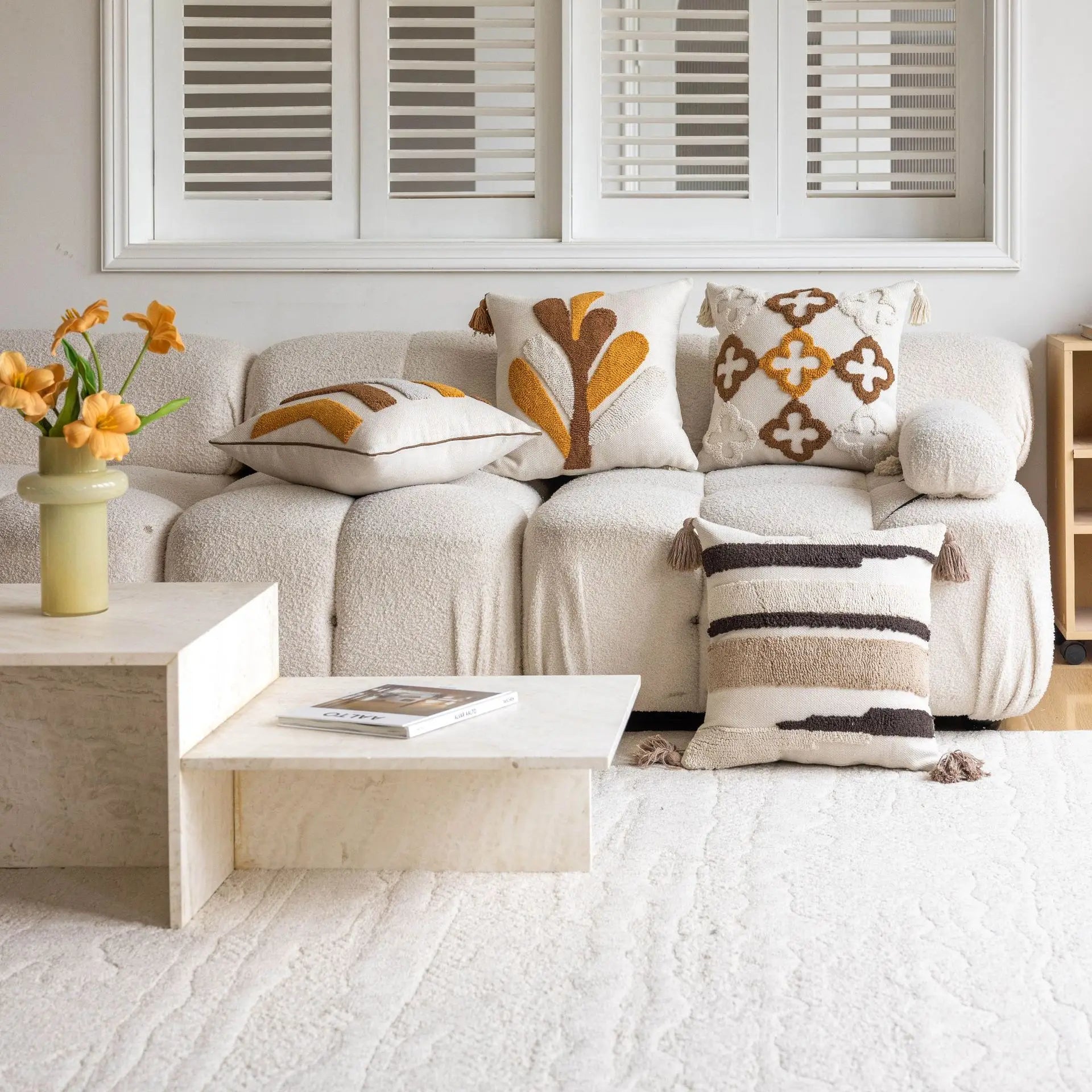 Nordic Retro Tufted Cushion Cover – 45X45Cm Yellow Brown Decorative Pillow 14815608406342-1