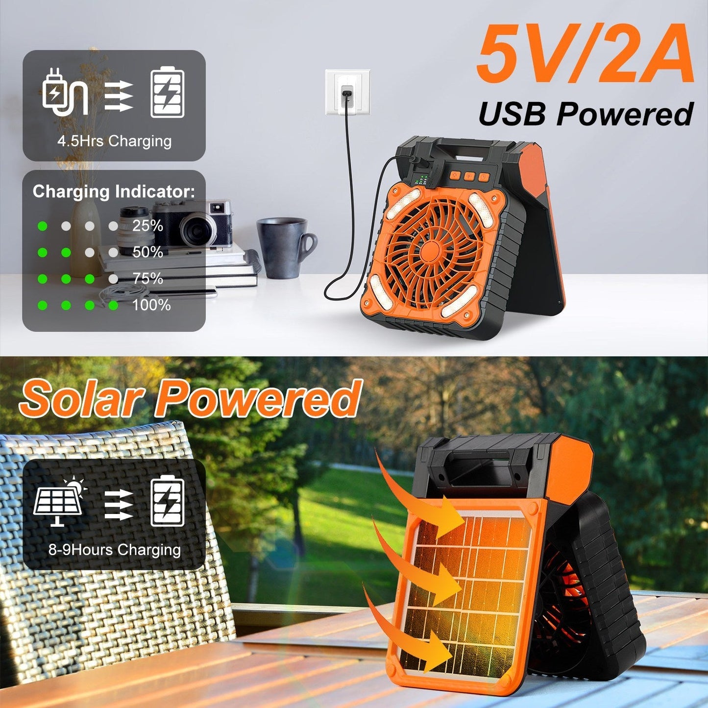 1Pc Solar Camping Fan With LED Lantern 5200mAh Rechargeable Battery Operated Portable Fan With Emergency Power Bank 4 Wind Speeds 3 Light Modes 3 Timers For Hiking Fishing Travel 9004234899676-1