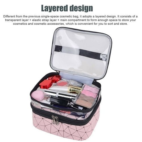 Double Layer Transparent Cosmetic Makeup Bag With Zipper Travel Organizer 8512797475118-1