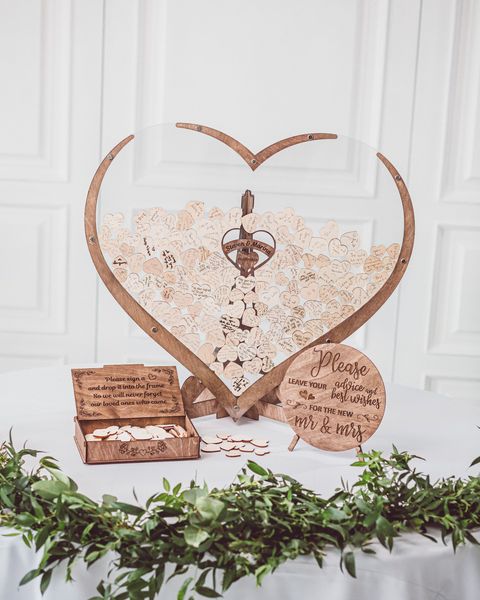 Wooden Heart Guest Book Wedding Frame Keepsake Memory Decoration 14952053539142-1