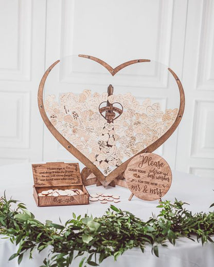 Wooden Heart Guest Book Wedding Frame Keepsake Memory Decoration 14952053539142-1