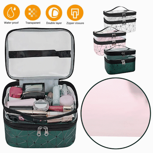 Double Layer Transparent Cosmetic Makeup Bag With Zipper Travel Organizer 8512797475118-1