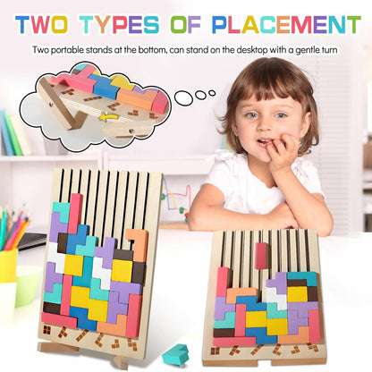 Wooden Tetris Puzzle Toy for Creative Thinking and Shape Recognition