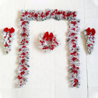 The Cordless Prelit Red And White Holiday Trim - Christmas Flocking Flower Garland Door