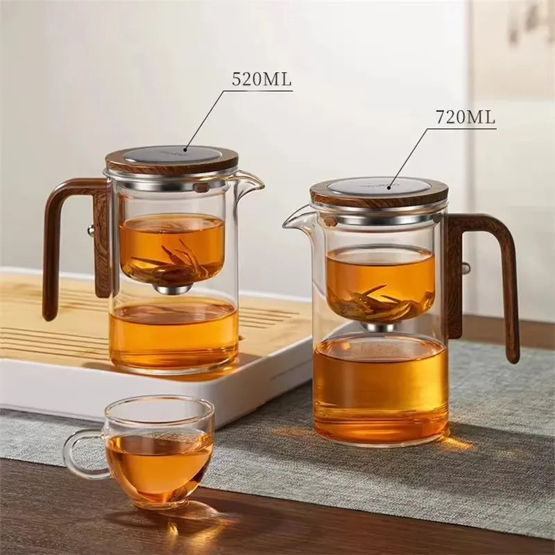 Glass Teapot with Wooden Handle for Elegant Brewing and Serving 15089480761670-1