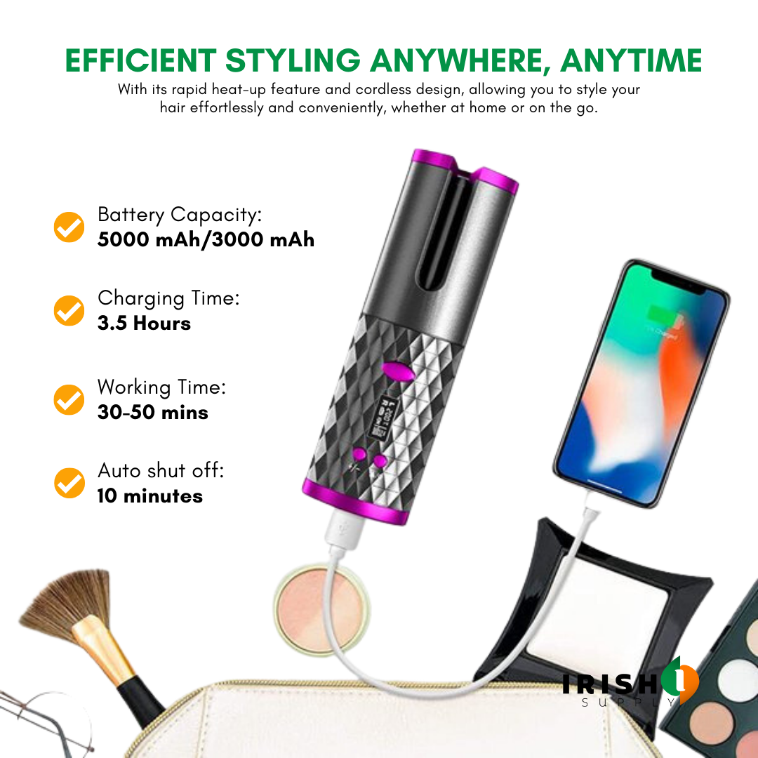 Cordless Automatic Rotating Hair Curler with Adjustable Heat 7931597816091-1