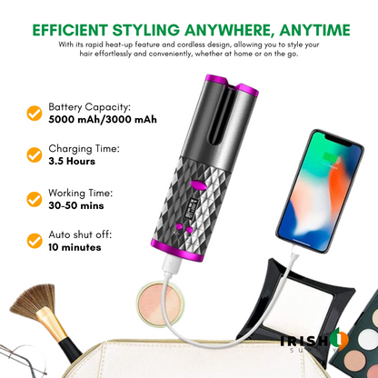 Cordless Automatic Rotating Hair Curler with Adjustable Heat 7931597816091-1