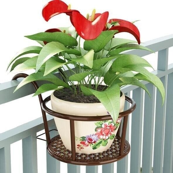 Metal Hanging Flower Pot Stand Balcony Rail Garden Plant Holder 9774297612590-1