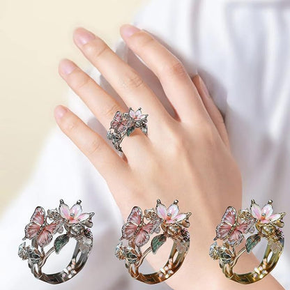 Size Can Be Changed At Will Butterfly Flower Ring 9529869992238-1