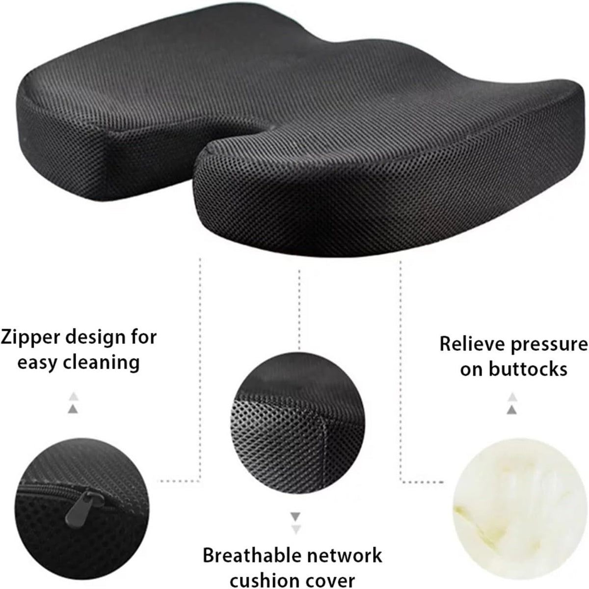 Memory Foam Orthopedic Seat Cushion Ergonomic Support For Pain Relief