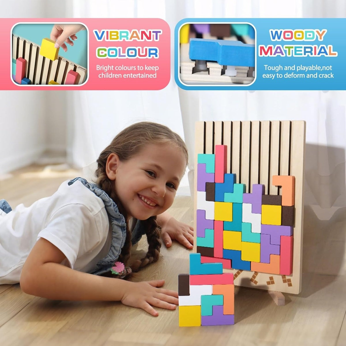 Wooden Tetris Puzzle Toy for Creative Thinking and Shape Recognition