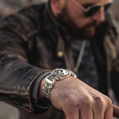 Skull Interlock Silver Bracelet Handmade Heavy Metal Gothic Warrior Design 9614411727150-1