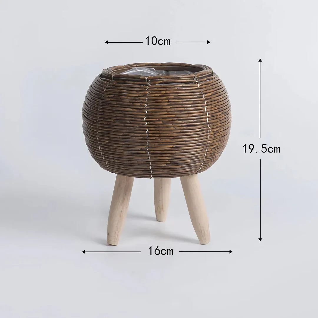 Vintage Imitation Rattan Flower Stand With Wooden Legs 14815605260614-1
