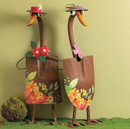 Metal Duck Garden Statue Recycled Shovel Floral Yard Decor 9464988631342-1